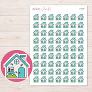 Teal Roof House Planner Stickers | I-10078 — 5 × 7 inch sheet and enlarged sticker detail
