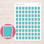 Teal Screen Tablet and Stylus Planner Stickers | I-10079 — 5 × 7 inch sheet and enlarged sticker detail