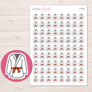 Orange Belt Karate Uniform Planner Stickers | I-10080 — 5 × 7 inch sheet and enlarged sticker detail