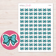Teal Doodle Bow Planner Stickers | I-10081 — 5 × 7 inch sheet and enlarged sticker detail