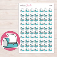 Teal Label Printer Planner Stickers | I-10086 — 5 × 7 inch sheet and enlarged sticker detail
