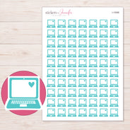 Teal Heart Screen Laptop Planner Stickers | I-10088 — 5 × 7 inch sheet and enlarged sticker detail