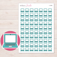 Teal Doodle Laptop Planner Stickers | I-10089 — 5 × 7 inch sheet and enlarged sticker detail