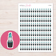 Teal Lipstick Planner Stickers | I-10092 — 5 × 7 inch sheet and enlarged sticker detail