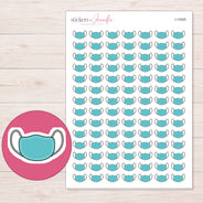 Teal Face Mask Planner Stickers | I-10095 — 5 × 7 inch sheet and enlarged sticker detail