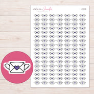 Purple Heart Winged Envelope Planner Stickers | I-10096 — 5 × 7 inch sheet and enlarged sticker detail