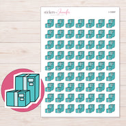 Teal Shipping Boxes Planner Stickers | I-10097 — 5 × 7 inch sheet and enlarged sticker detail