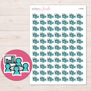 Teal Meeting Group Planner Stickers | I-10099 — 5 × 7 inch sheet and enlarged sticker detail