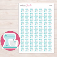 Pale Aqua Heart Stand Mixer Planner Stickers | I-10103 — 5 × 7 inch sheet and enlarged sticker detail