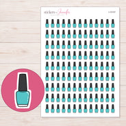 Teal Nail Polish Planner Stickers | I-10107 — 5 × 7 inch sheet and enlarged sticker detail