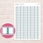 Teal Open Mini Notebook Planner Stickers | I-10109 — 5 × 7 inch sheet and enlarged sticker detail