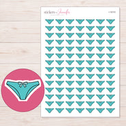 Teal Bow Underwear Planner Stickers | I-10110 — 5 × 7 inch sheet and enlarged sticker detail
