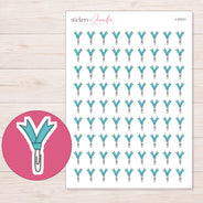 Teal Ribbon Paper Clip Planner Stickers | I-10111 — 5 × 7 inch sheet and enlarged sticker detail