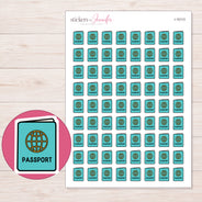 Teal Passport Planner Stickers | I-10113 — 5 × 7 inch sheet and enlarged sticker detail