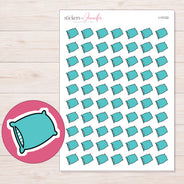 Teal Pillow Planner Stickers | I-10122 — 5 × 7 inch sheet and enlarged sticker detail