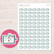 Teal Decorated Ring Planner Stickers | I-10127 — 5 × 7 inch sheet and enlarged sticker detail