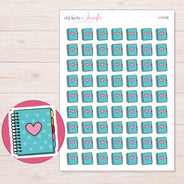 Teal Pink Heart Spiral Planner Stickers | I-10128 — 5 × 7 inch sheet and enlarged sticker detail