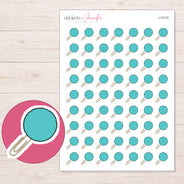 Teal Pom Pom Paper Clip Planner Stickers | I-10133 — 5 × 7 inch sheet and enlarged sticker detail