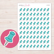 Teal Push Pin Planner Stickers | I-10138 — 5 × 7 inch sheet and enlarged sticker detail
