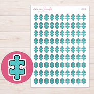 Teal Puzzle Piece Planner Stickers | I-10139 — 5 × 7 inch sheet and enlarged sticker detail