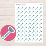 Teal Razor Planner Stickers | I-10142 — 5 × 7 inch sheet and enlarged sticker detail