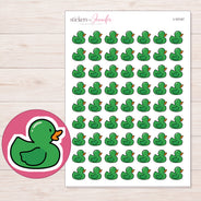 Green Rubber Duck Planner Stickers | I-10147 — 5 × 7 inch sheet and enlarged sticker detail