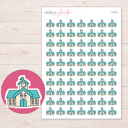 Teal Roof School Planner Stickers | I-10149 — 5 × 7 inch sheet and enlarged sticker detail