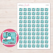 Teal Sewing Machine Planner Stickers | I-10152 — 5 × 7 inch sheet and enlarged sticker detail
