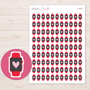 Red Heart Smartwatch Planner Stickers | I-10157 — 5 × 7 inch sheet and enlarged sticker detail