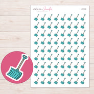 Teal Snow Shovel Planner Stickers | I-10160 — 5 × 7 inch sheet and enlarged sticker detail