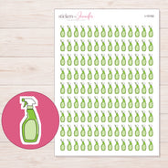 Green Cleaning Spray Planner Stickers | I-10162 — 5 × 7 inch sheet and enlarged sticker detail