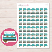 Stack of Teal Notebooks Planner Stickers | I-10163 — 5 × 7 inch sheet and enlarged sticker detail