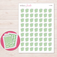Green Planner Sticker Sheets Planner Stickers | I-10164 — 5 × 7 inch sheet and enlarged sticker detail