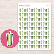Green Straw Tumbler Planner Stickers | I-10172 — 5 × 7 inch sheet and enlarged sticker detail
