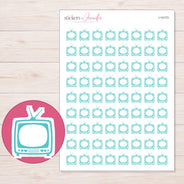 Teal Retro Television Planner Stickers | I-10173 — 5 × 7 inch sheet and enlarged sticker detail