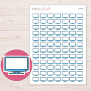 Blue Flat Screen Television Planner Stickers | I-10174 — 5 × 7 inch sheet and enlarged sticker detail