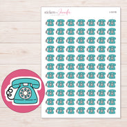 Teal Rotary Telephone Planner Stickers | I-10178 — 5 × 7 inch sheet and enlarged sticker detail