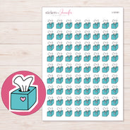 Teal Heart Tissue Box Planner Stickers | I-10181 — 5 × 7 inch sheet and enlarged sticker detail