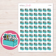 Teal Toolbox Planner Stickers | I-10182 — 5 × 7 inch sheet and enlarged sticker detail