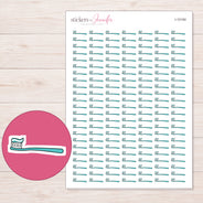 Teal Toothbrush Planner Stickers | I-10184 — 5 × 7 inch sheet and enlarged sticker detail