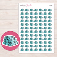 Stack of Teal Towels Planner Stickers | I-10186 — 5 × 7 inch sheet and enlarged sticker detail