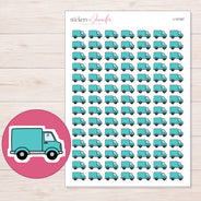 Teal Delivery Truck Planner Stickers | I-10187 — 5 × 7 inch sheet and enlarged sticker detail