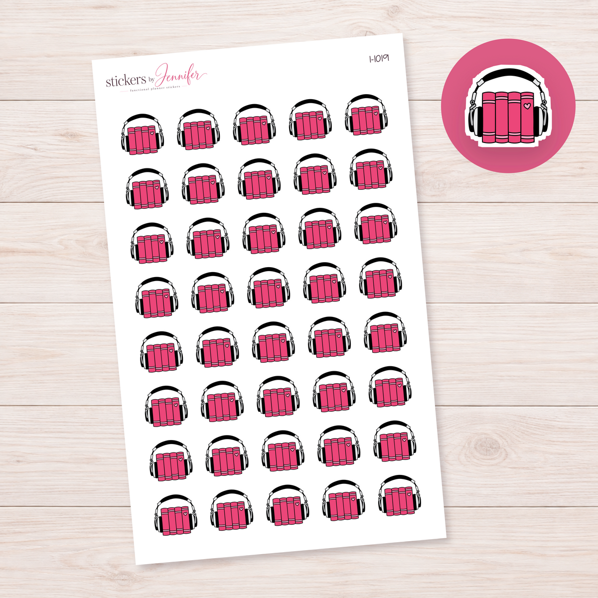 Pink Audiobook Books Planner Stickers | I-1019