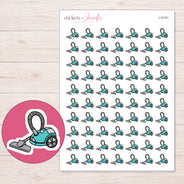Teal Vacuum Cleaner Planner Stickers | I-10191 — 5 × 7 inch sheet and enlarged sticker detail