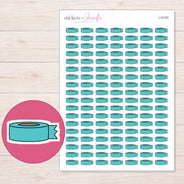 Teal Washi Roll with Loose End Planner Stickers | I-10193 — 5 × 7 inch sheet and enlarged sticker detail