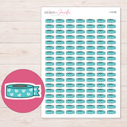 Teal Heart Washi with Loose End Planner Stickers | I-10198 — 5 × 7 inch sheet and enlarged sticker detail