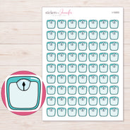 Teal Bathroom Scale Planner Stickers | I-10203 — 5 × 7 inch sheet and enlarged sticker detail