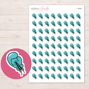 Teal Boxing Glove Planner Stickers | I-10205 — 5 × 7 inch sheet and enlarged sticker detail
