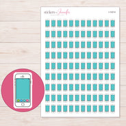 White Smartphone with Teal Screen Planner Stickers | I-10214 — 5 × 7 inch sheet and enlarged sticker detail