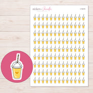 Yellow Heart Smoothie Planner Stickers | I-10215 — 5 × 7 inch sheet and enlarged sticker detail